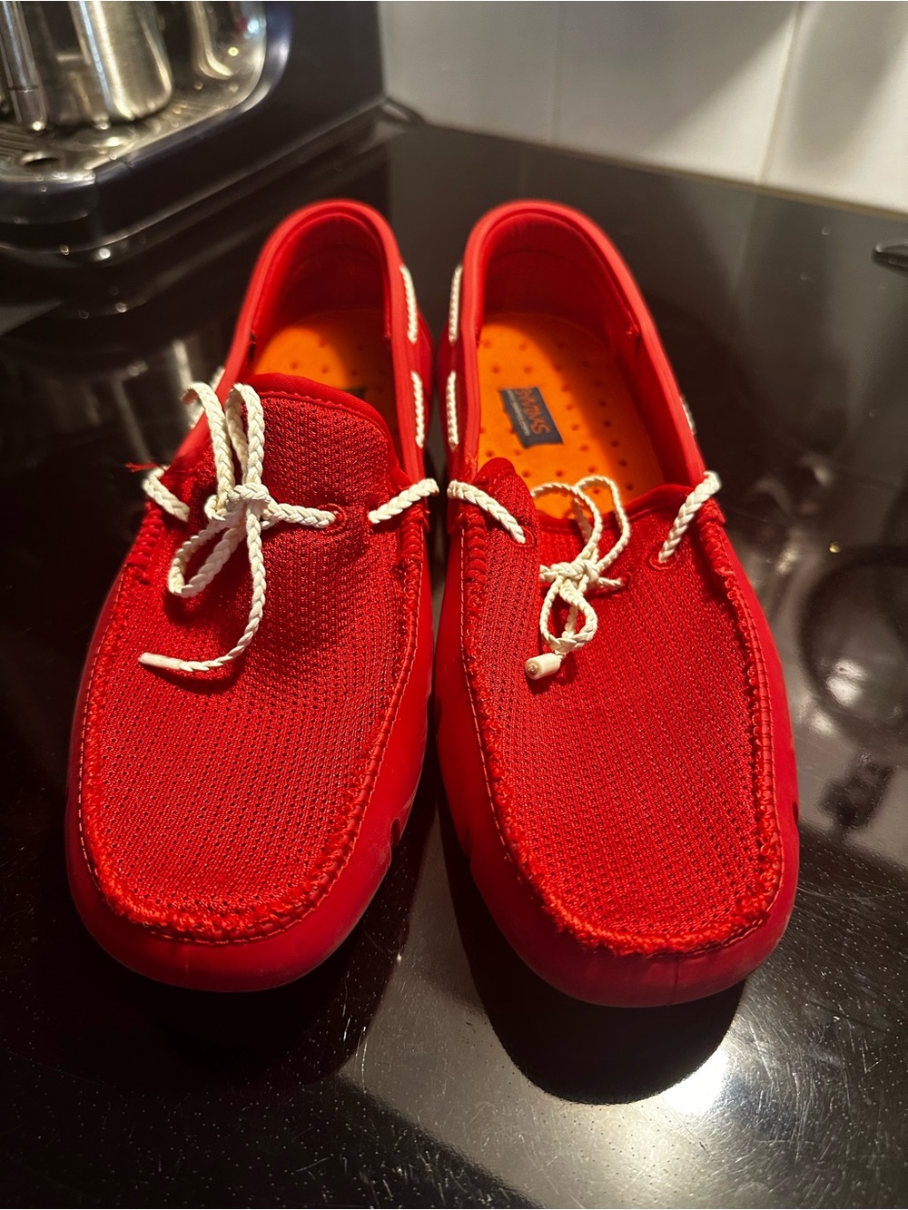 Swims Men's Red Boat Shoes with White Laces